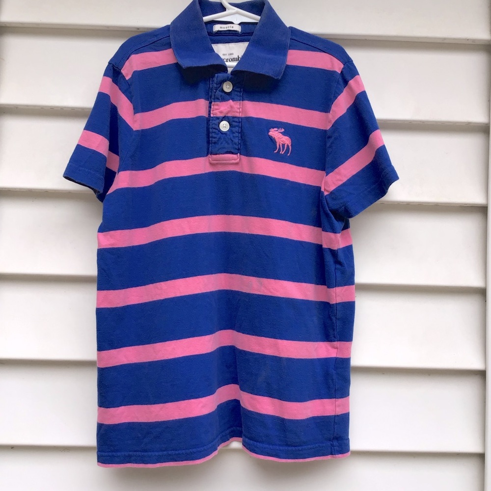 Abercrombie Kids Muscle Shirt Boys Sz XL Blue Pink Polo Striped Preppy Skater